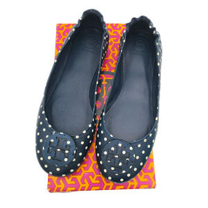 Tory Burch Classic Navy Polka Dot Minnie Travel Ballet Flat
